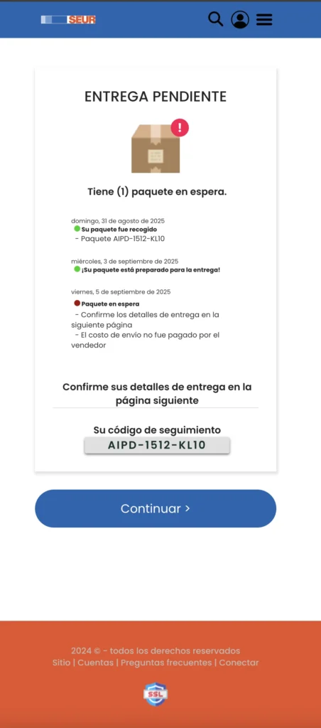 Entrega pendiente phishing